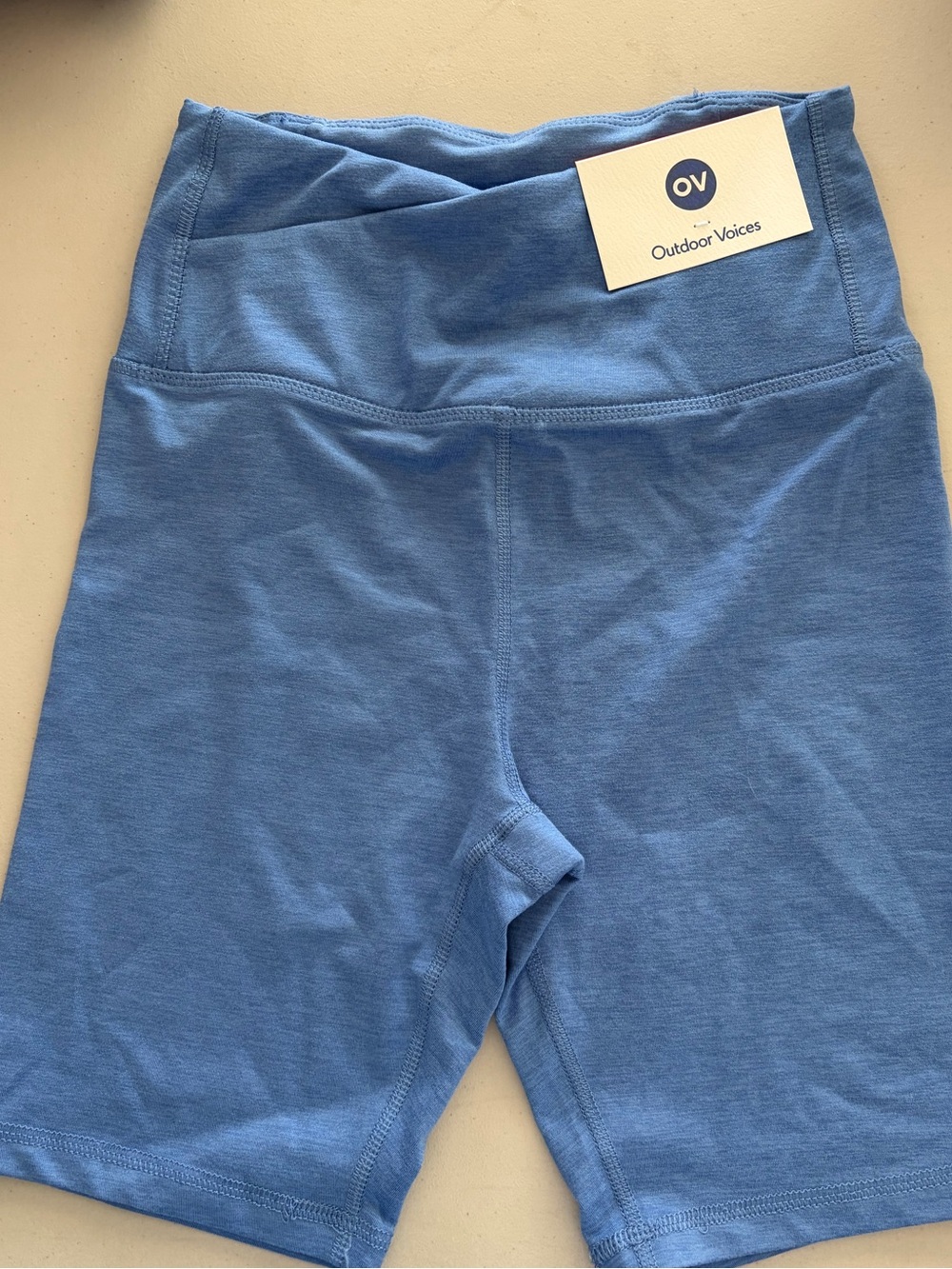 Outdoor Voices Sky Blue Crossover Waist Bike Shorts